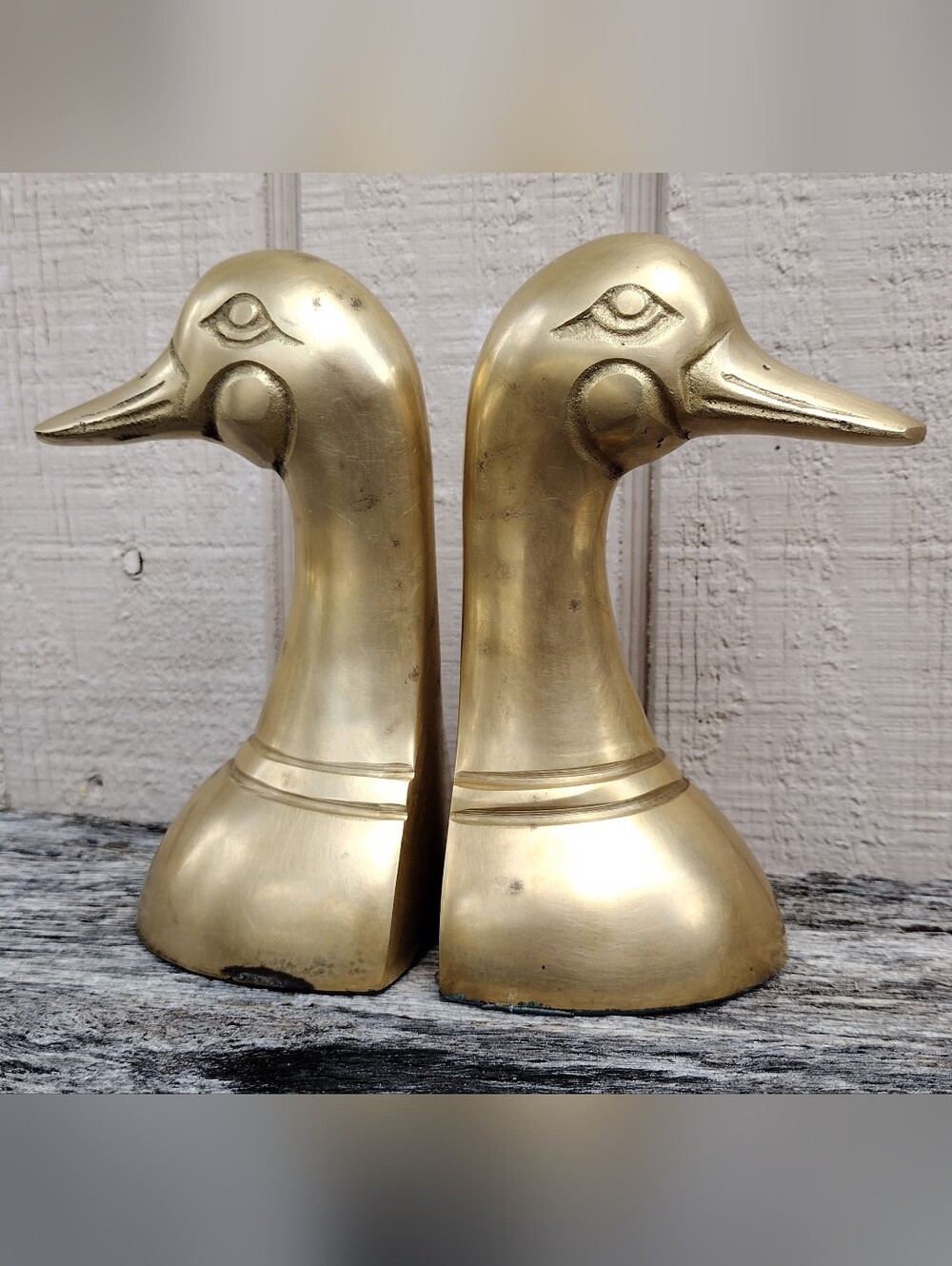 Vintage Regency Gold Brass Mallard Duck Head Bookends - Set of 2